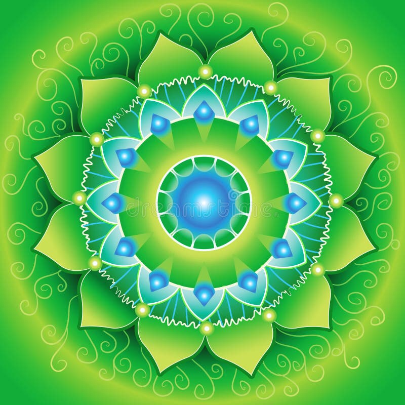 Green mandlala of anahata chakra stock illustration