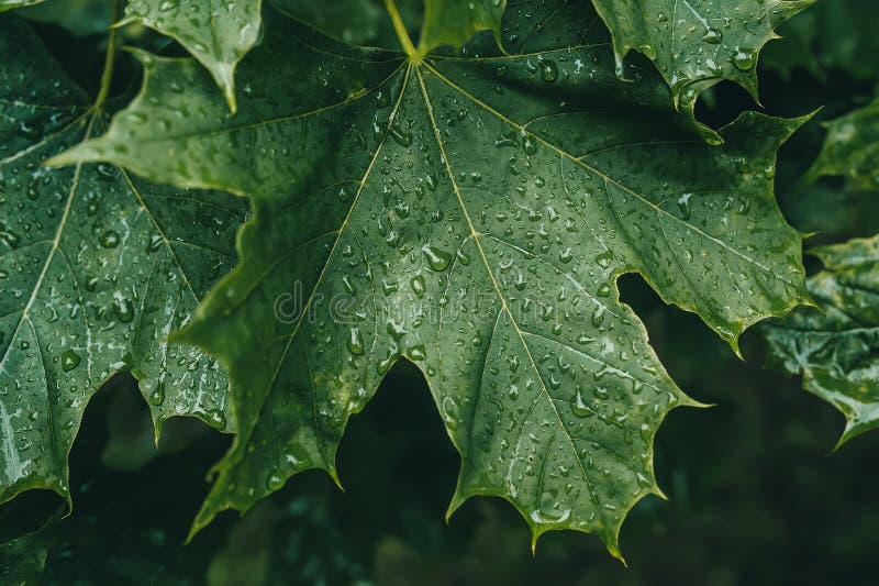 Green maple leaf after the rain. Closeup royalty free stock photography