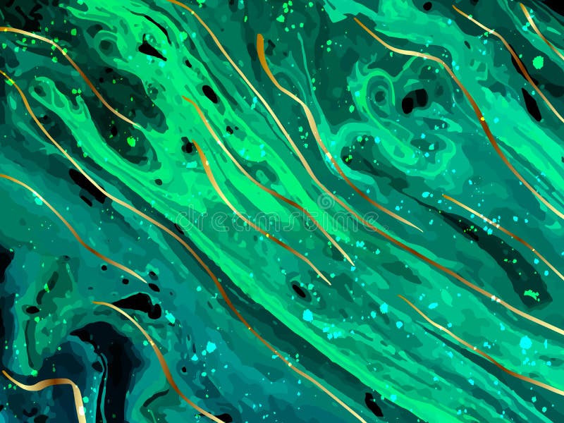 Green Marble and Gold Abstract Background Texture. Abstract Marbling