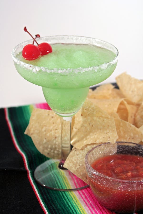 Green margarita with chips and salsa