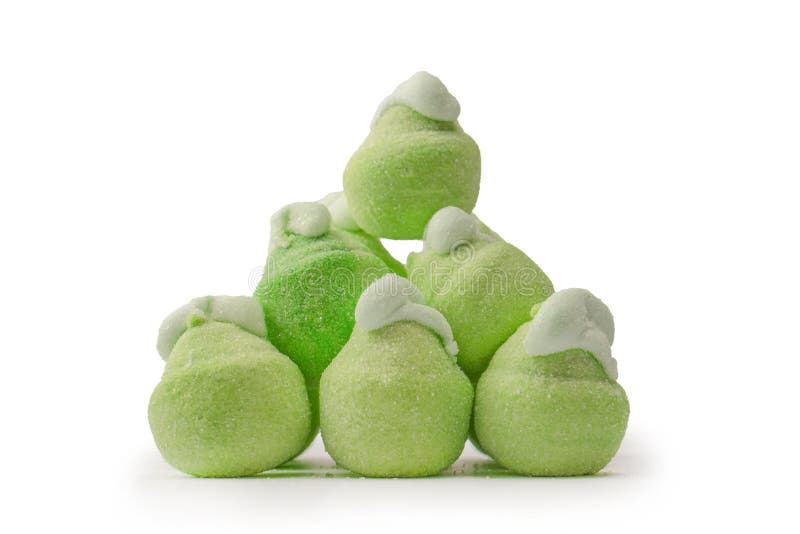 Green Marshmallow Candy Isolated on White Background Stock Photo
