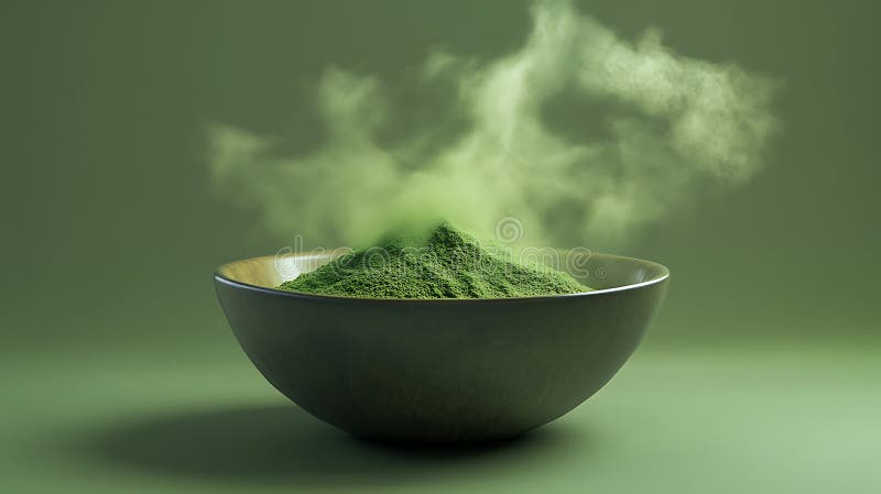 Green Matcha Proszek w Bowl z parową podnoszeniem ilustracja wektor