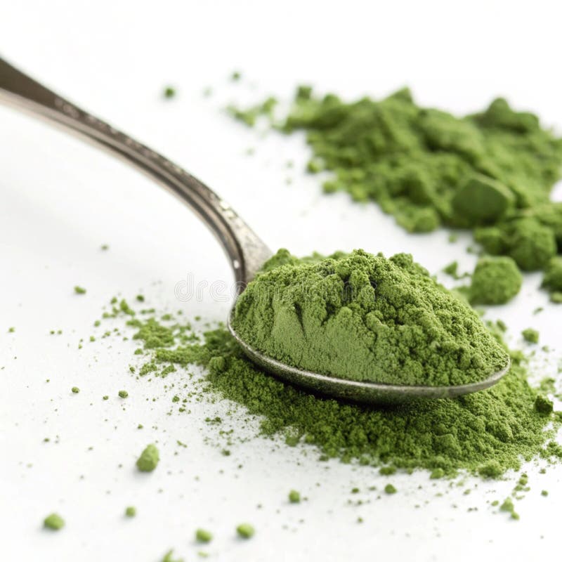 Green Matcha Proszek w izolowanej łyżeczce ilustracja wektor