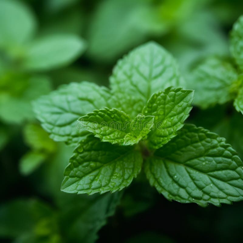 Green Mint Leaves Close Up, Top View. Generative AI Stock Illustration ...