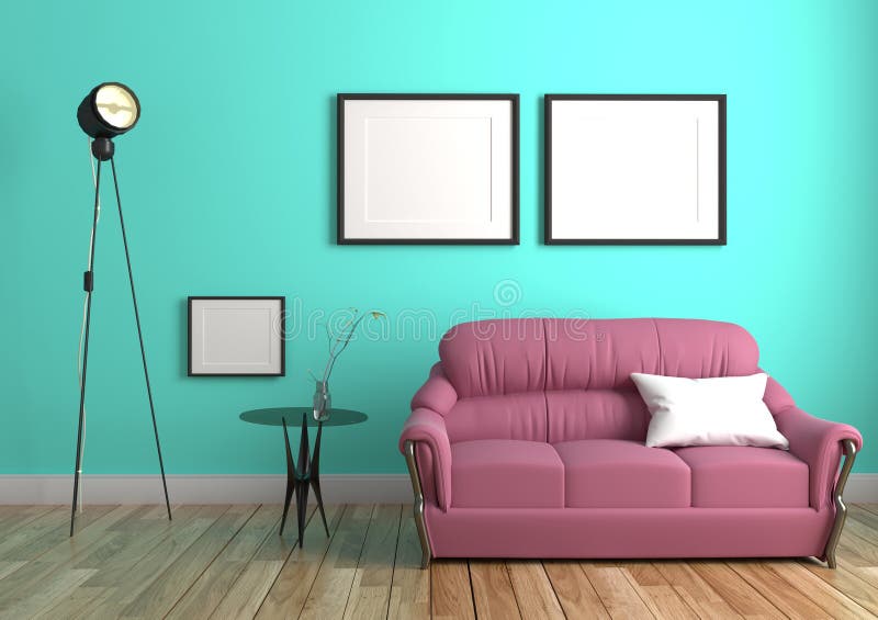 Green Mint Wall With Sofa Sideboard On Wood Floor Interior