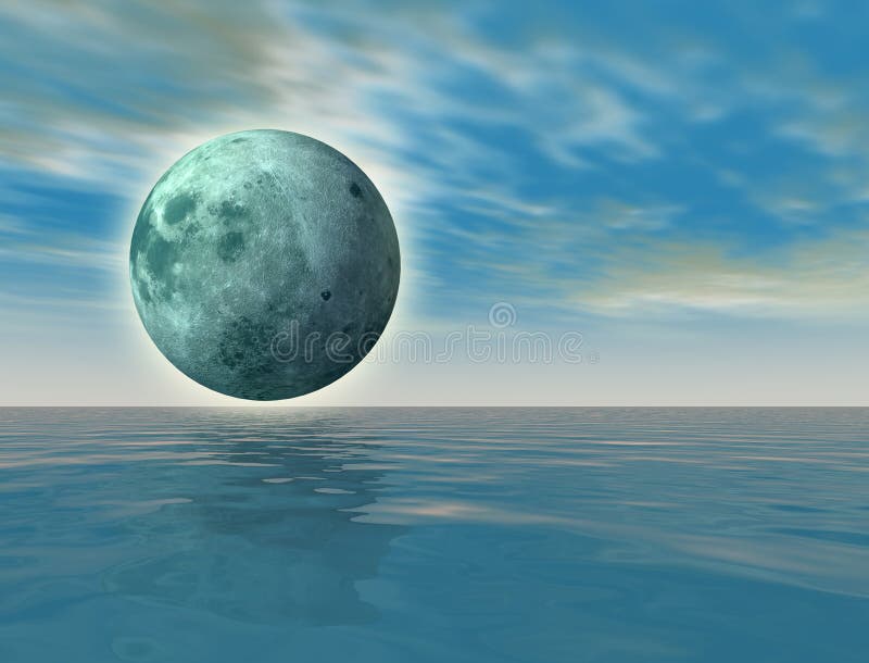 Green moon over the ocean