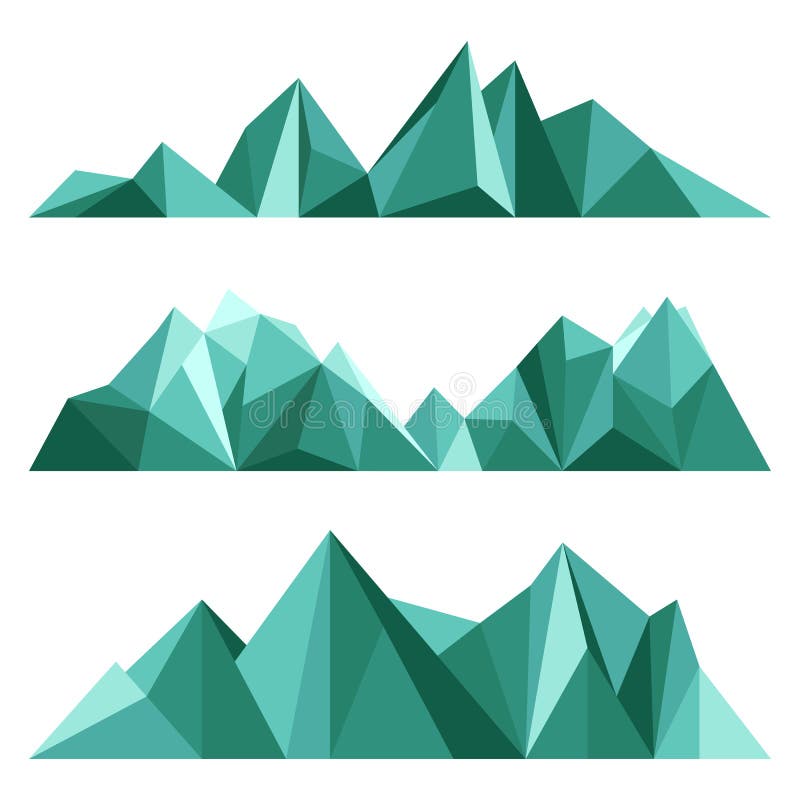 Green Mountains in Low Poly Style. Polygonal Mountain Ridges Stock ...