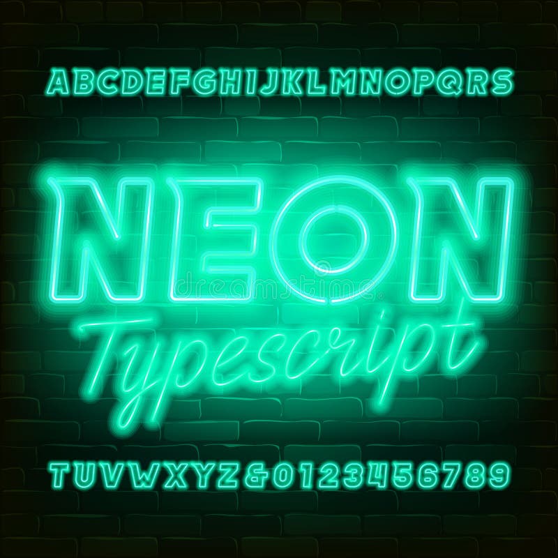 Green Neon Alphabet Font. Modern Light Bulb Capital Letters and Numbers ...
