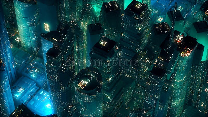 Green neon city skyscrapers modern technology concept royalty free illustration Green neon city skyscrapers modern technology concept royalty free illustration