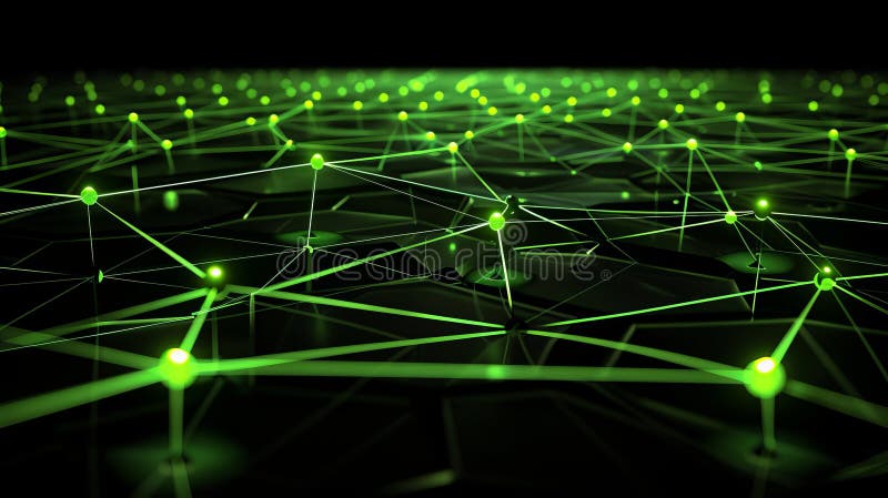 Green Network - Data Connections, Neural Network, AI Concept. Abstract green digital network background. Perfect for illustrating data connection, neural networks, artificial intelligence or futuristic tech. Modern, dark and visually engaging