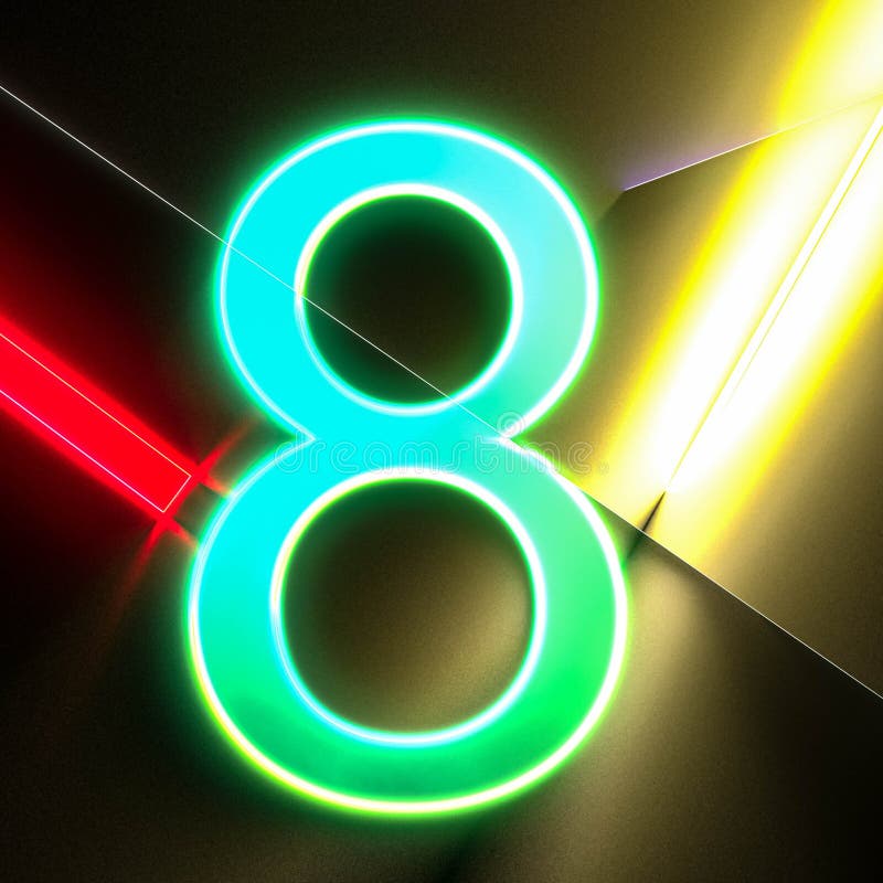 Green Number Eight Neon. Glowing Number 8. 3D Illustration Stock ...