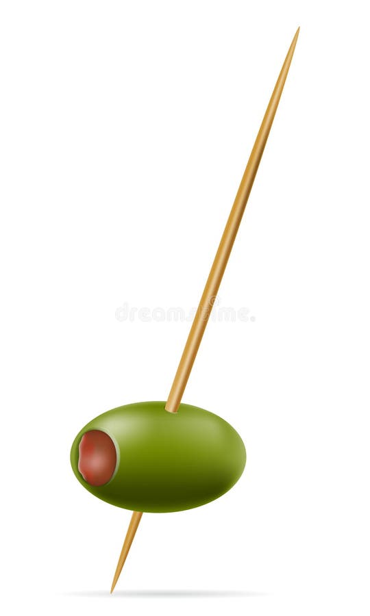 green olives on a cocktail skewer for martini vector illustration