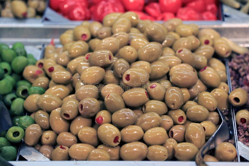 Green olives in food store stock image. Image of appetizing 34902823