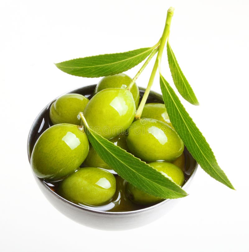 Green olives with leaves stock photo. Image of nutrition 43853294