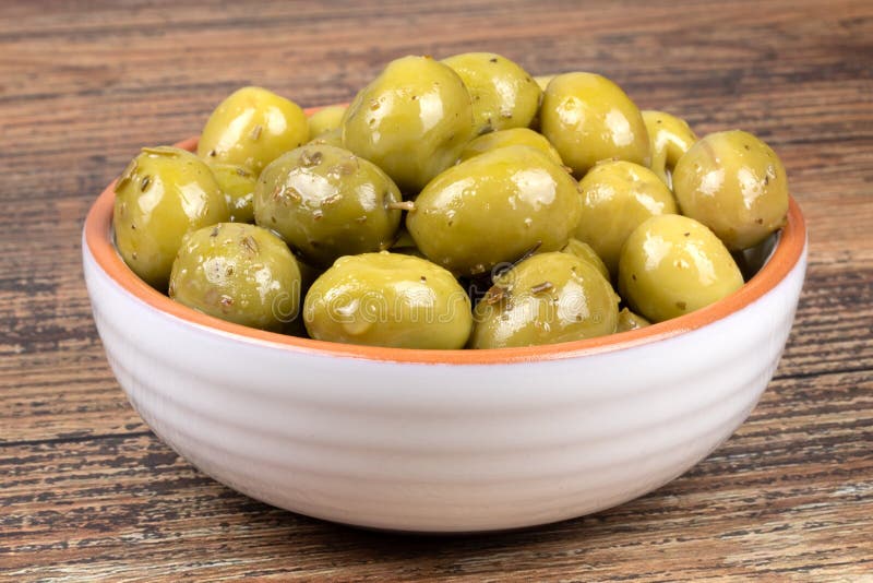 Green Olives Marinated in Thyme Stock Photo Image of organic, table