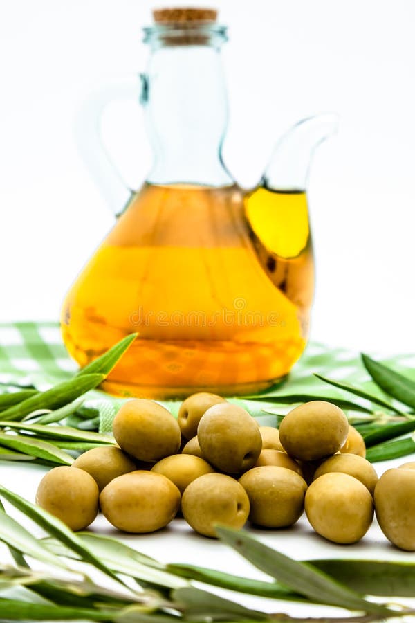 Green olives and olive oil stock image. Image of cholesterol 26977299