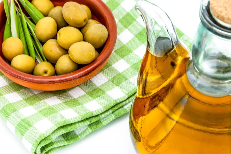 Green olives and olive oil stock image. Image of cholesterol 26977299