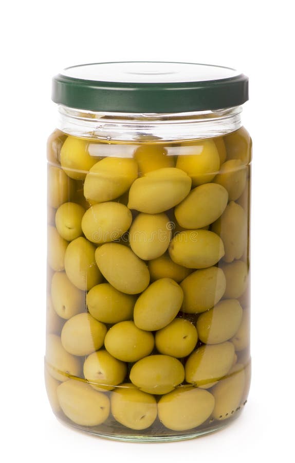 Green Olives, Olive Branch And Olive Oil On A Dark Wooden Board Stock