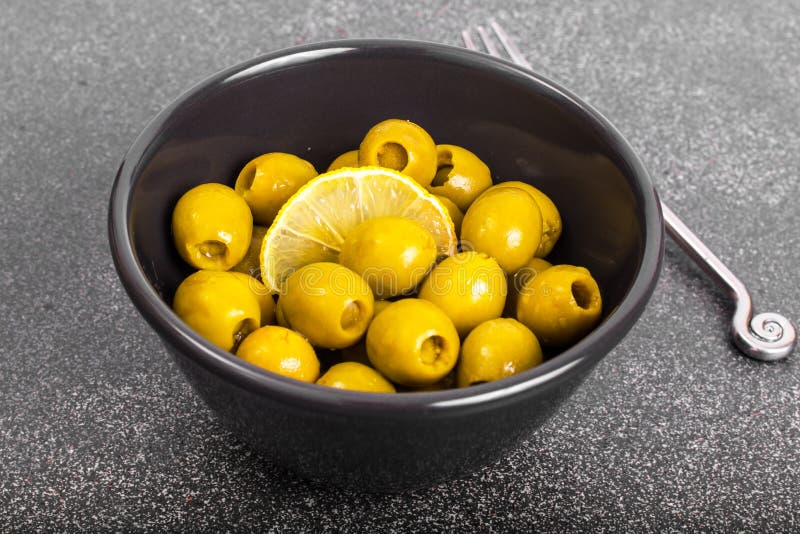 Green Olives in Salad Bowl Black Stock Photo Image of ripe, natural 87102564