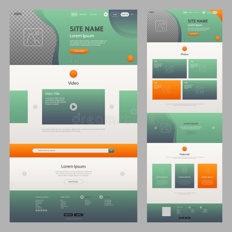 Website Template Green and Orange with Transparency stock illustration