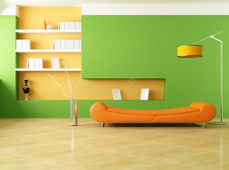Green and Orange Living Room Stock Illustration Illustration of wall