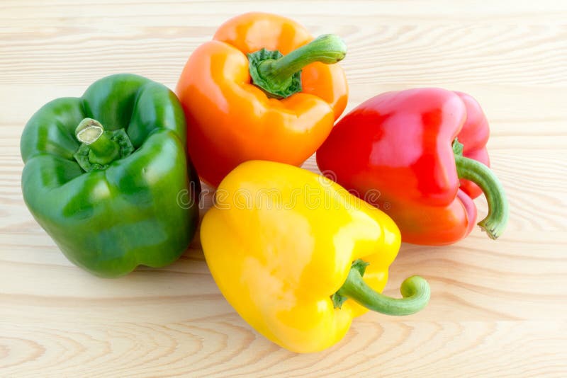 Green, orange, yellow and red bell pepper