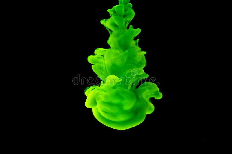 Green Paint Drops in Water. Ink Swirling Underwater. Stock Image ...