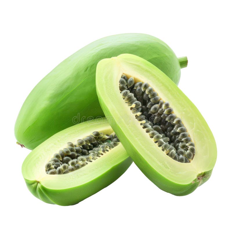 Green papaya isolate on transparency stock illustration