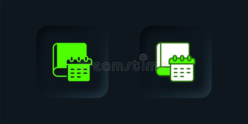 Green Daily paper notepad icon isolated on black background. Black square button. Vector vector illustration