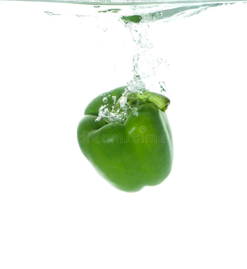 Green Paprika in Clear Water Stock Image Image of kitchen, macro
