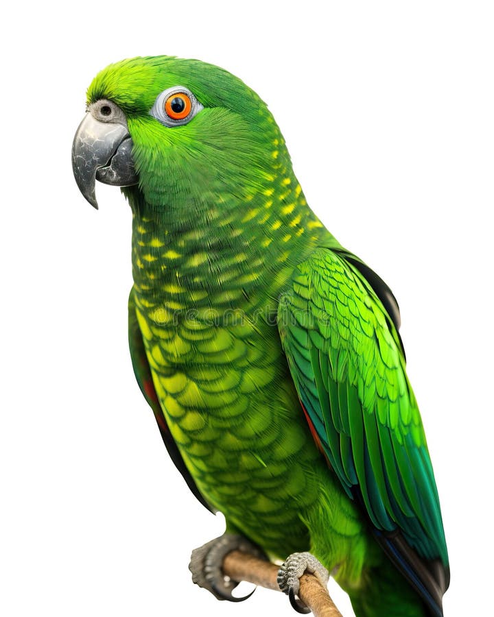 Green Parrot on a White Background. Stock Photo Image of wildlife