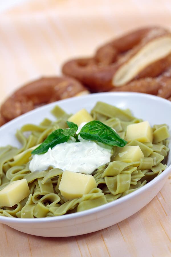 Green Pasta Salad with Curd Cheese and Yogurt Stock Photo Image of
