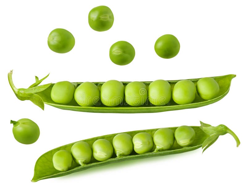 Green Pea Open Pod with Seeds Isolated on White Background Stock Image