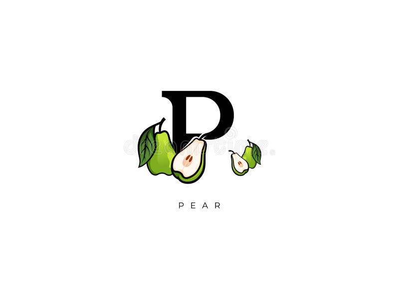 This is a modern Pear Fruit Vector, Great combination of Pear Fruit symbol with letter P as initial of Pear Fruit itself. Nice for Logo, Monogram, Symbol or any graphic design needs. Letter p pear vectors