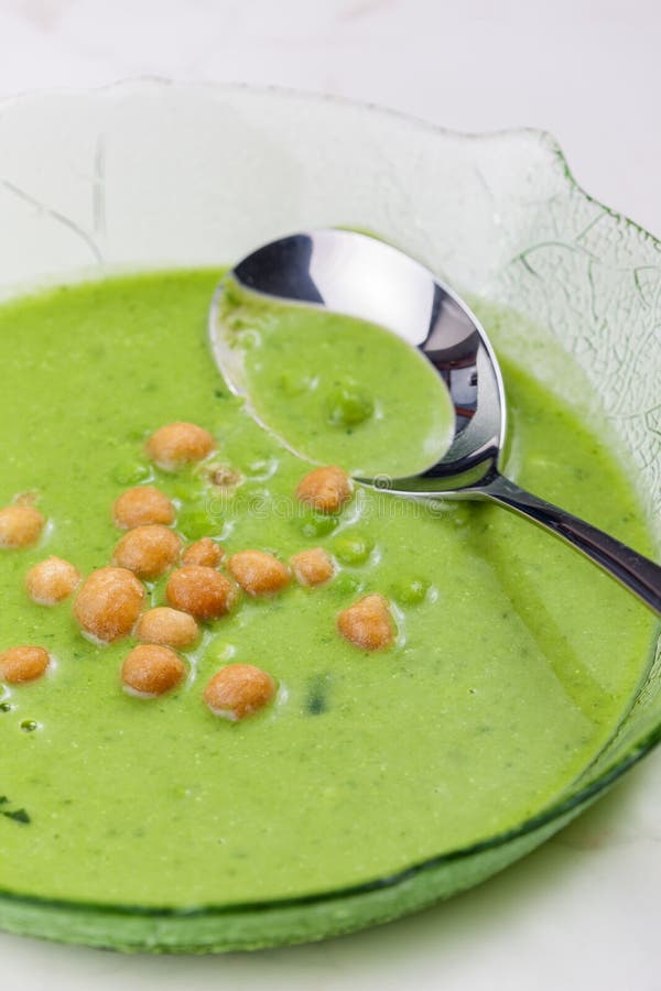 Green Peas Soup with Fried Peas Stock Photo Image of food, spring