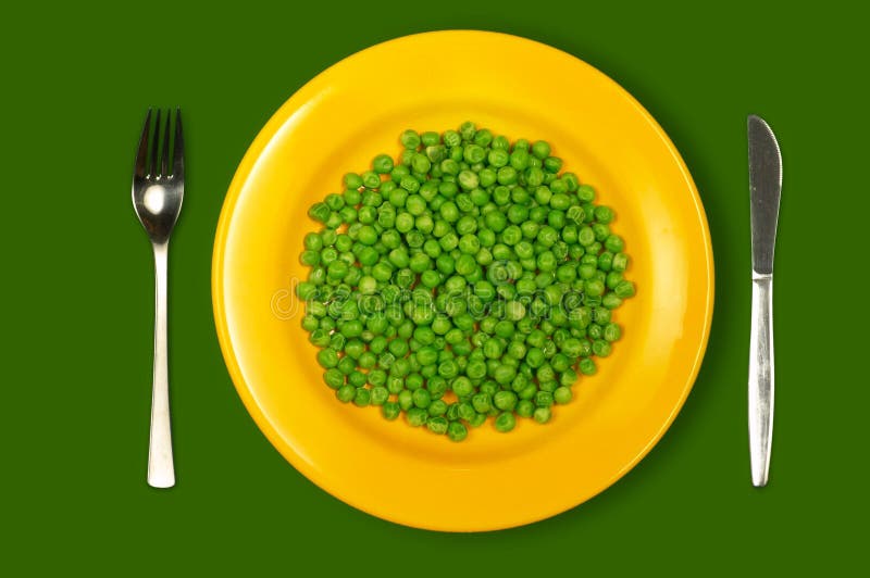 Green peas on yellow plate stock image. Image of color 7745421