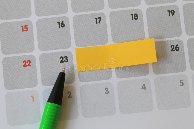 Green pen points to a Twenty-three number of calendar and have b