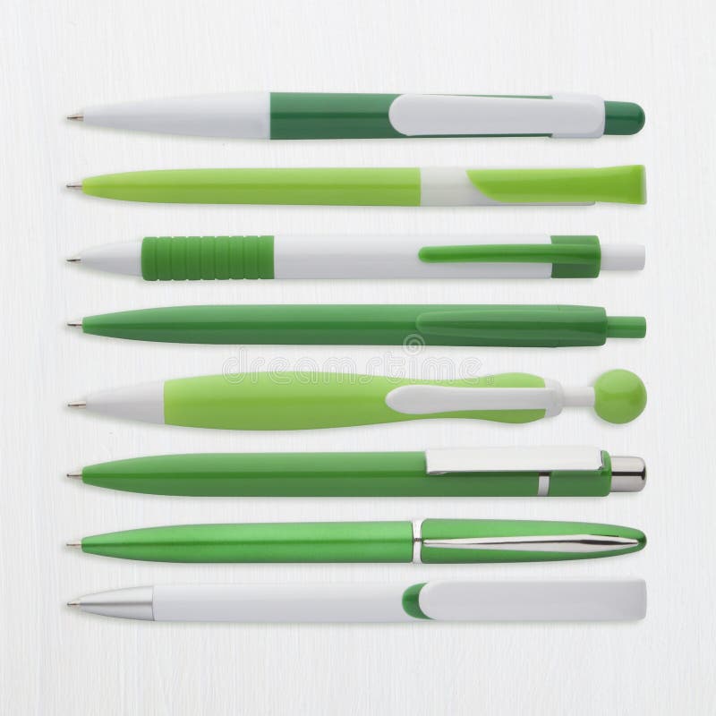 Green Ball Pens Collection, with PS Path Stock Photo Image of desk