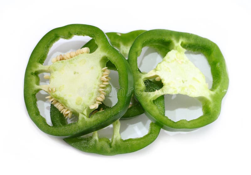 Green Pepper Slices on White Background Stock Image Image of cuisine