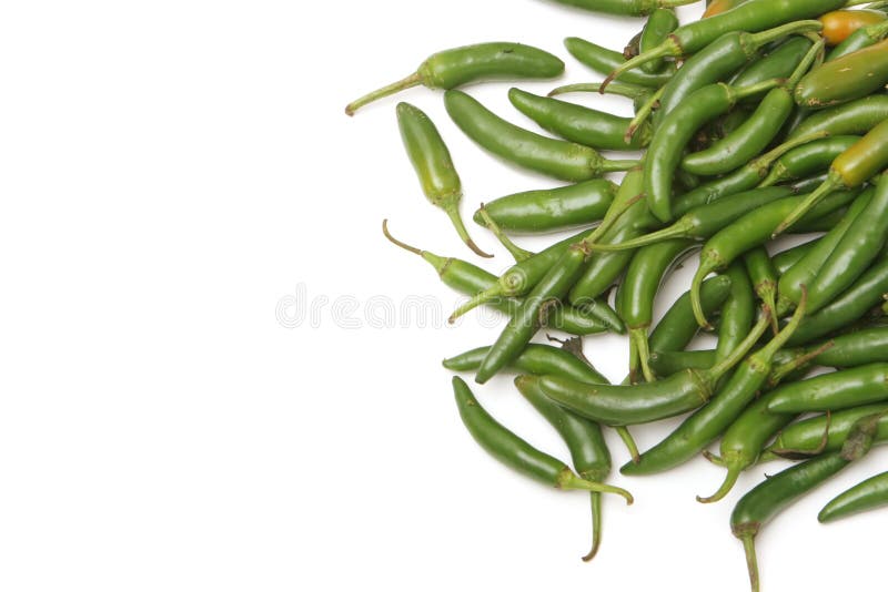 Green hot chili peppers isolated on white background. Green hot chili peppers isolated on white background