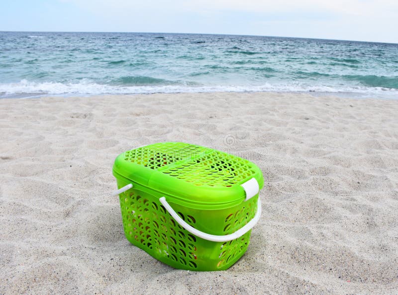 Picnic Basket With Food On Beach Stock Photo Image of bread, food