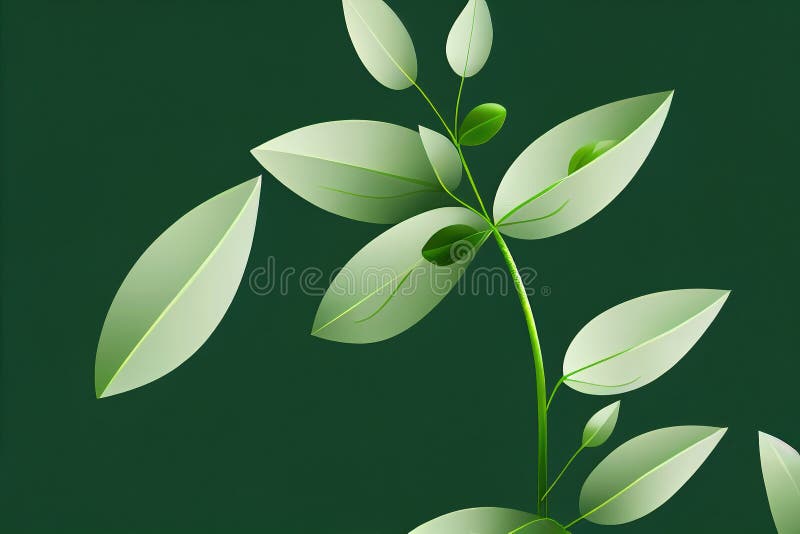 A Green Plant with Leaves on a Green Background with a Black Border