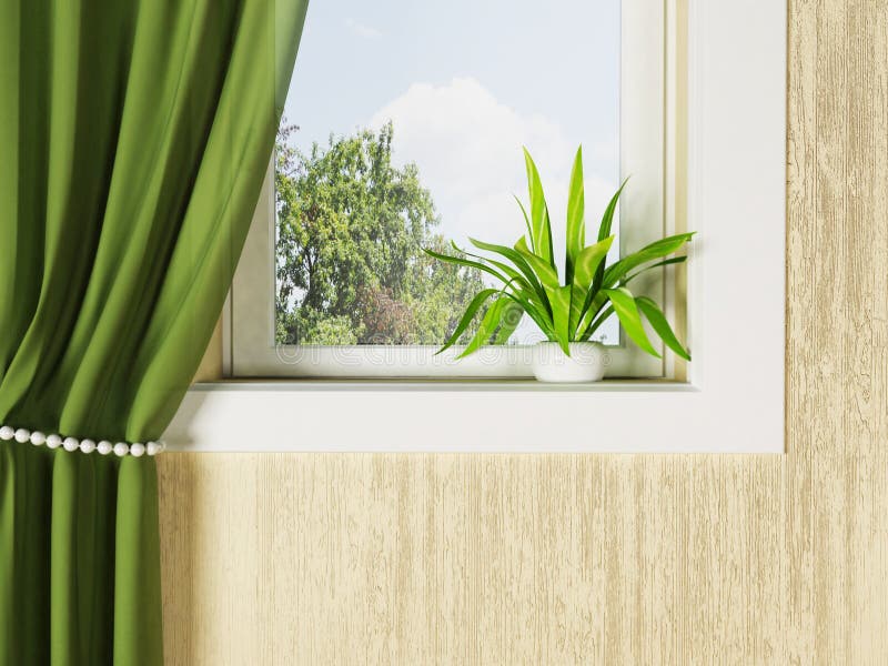 Green Plant on the Windowsill Stock Illustration Illustration of