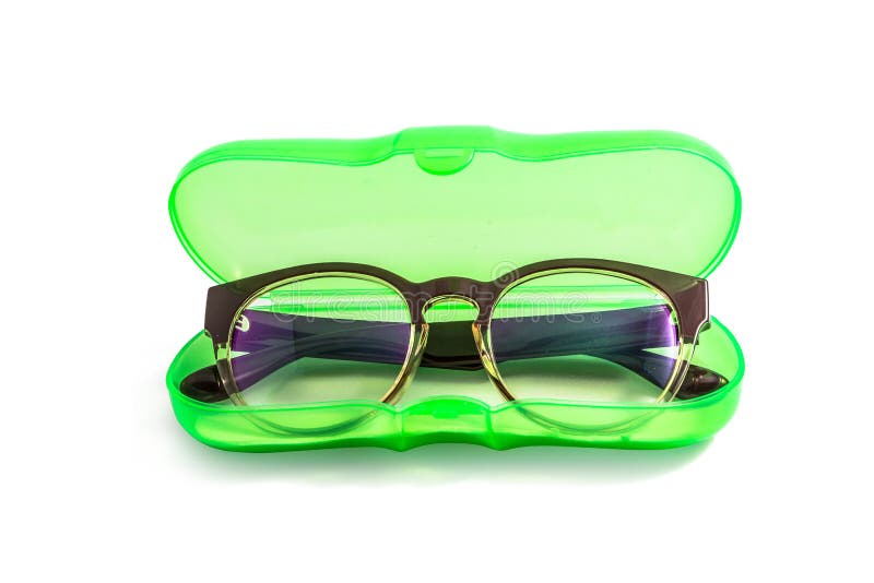 Green Plastic Eyeglasses Case Isolated on White Stock Image Image of