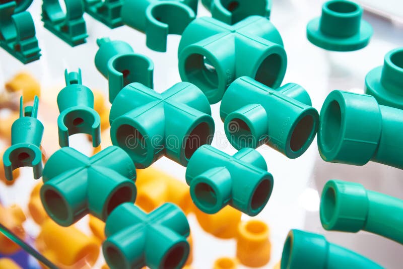 PVC Fittings and Plastic Pipes for Water Heating System Stock Photo