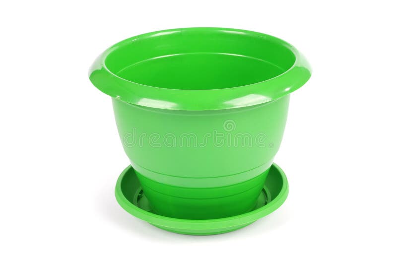 Green Plastic Flower Pots stock image. Image of container 137740389
