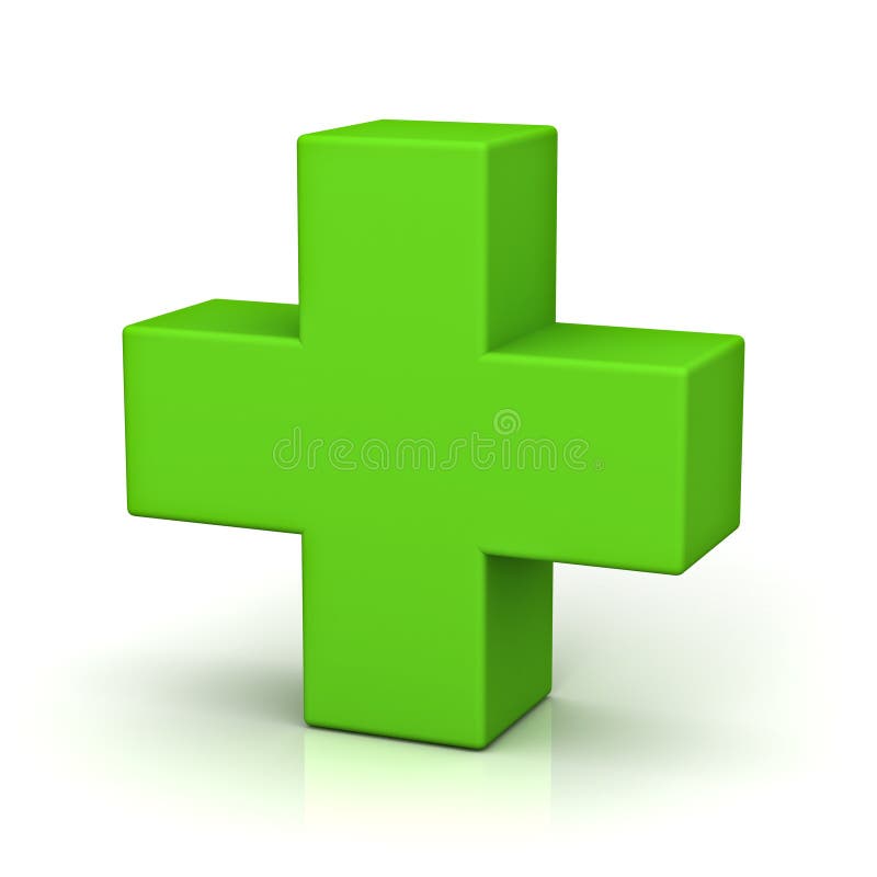 milieu Frank groentje Green Plus Sign on White Background with Reflection Stock Illustration -  Illustration of calculate, drugstore: 78468176