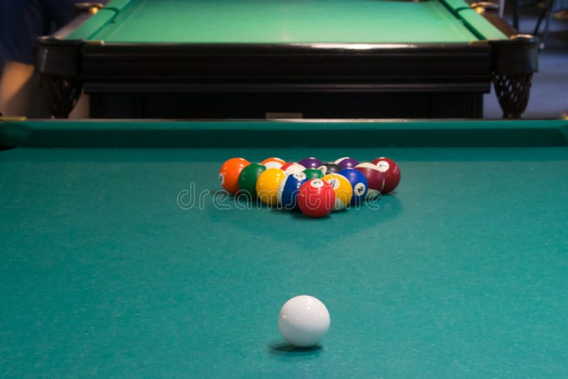 On The Green Pool Table, The Beginning Of The Game, The Balls Are Lined