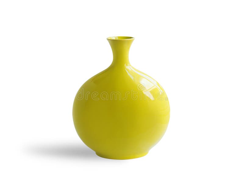 Green Pottery Vase, Ceramic Jug Isolated on White Background Stock