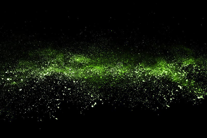 Green Powder Explosion on Black Background. Stock Photo Image of